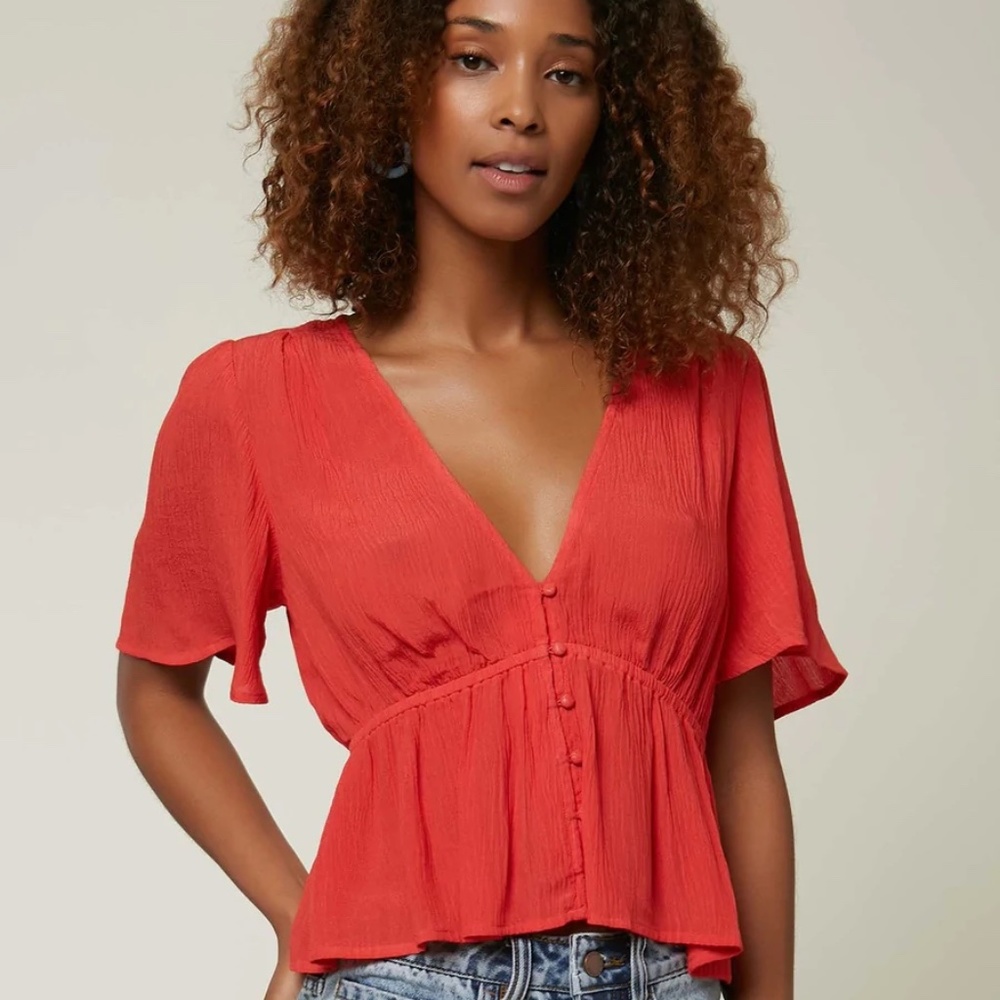O'Neill Wes Solid Top red flouncy peplum size Large
